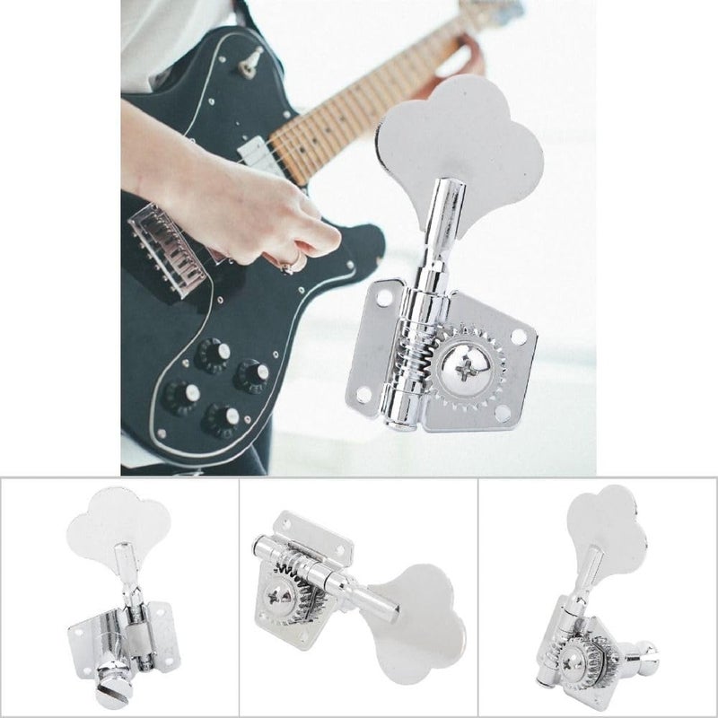 Chiffonade Electric Bass Tuning Peg,Bass Tuning Machines Bass Tuning Keys - Chrome Vintage Open Gear with Cloverleaf Knob(for Right Row) - Image 1